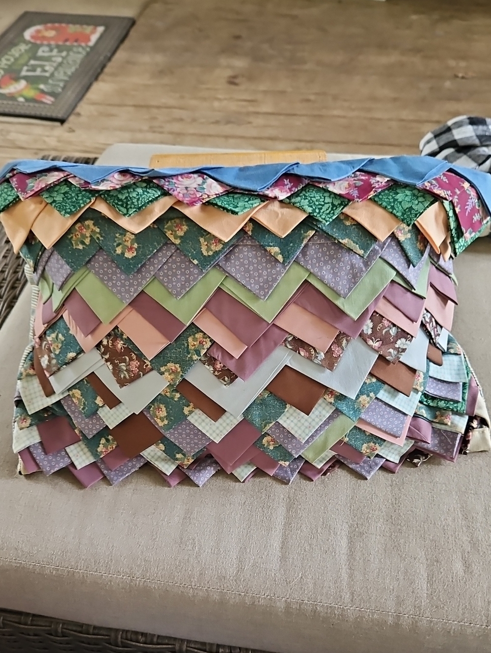 Multicolor & Blue Patchwork Quilt Style Pillow
